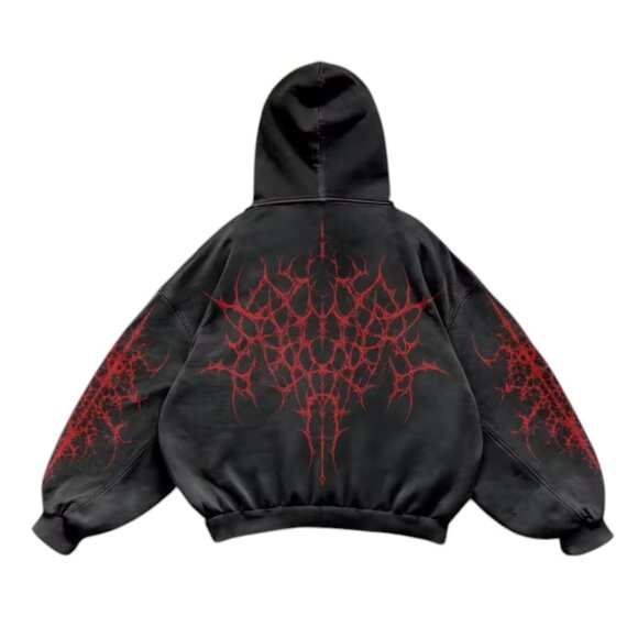 Mens Graphic Hoodie, Black Dark Streetwear Gothic Jacket, Cotton Polysester Blen - Picture 2 of 5